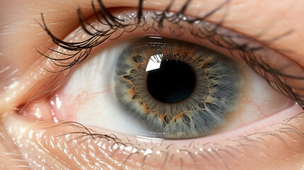 Macro eye photo. Keratoconus - eye disease, thinning of the cornea in the form of a cone. The...