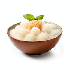 a bubur sumsum or bubur lemu is traditional porridge made from rice flour and candil sticky rice ball