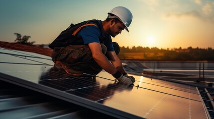 Electromechanical solar panel technician install, assemble photovoltaic systems on roof based on site assessment and schematic design. Energy efficiency efforts promote future sustainable development