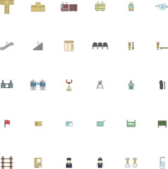 カラー駅関連のアイコンイラストセット