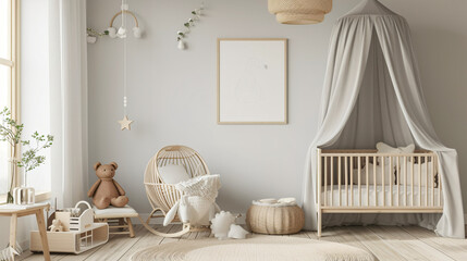 Fototapeta na wymiar Stylish and bright Scandinavian decor of newborn...