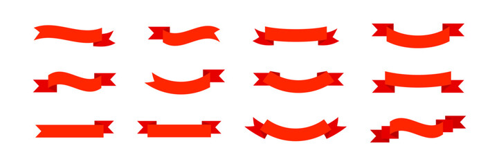 Red ribbon banner. Decoration vintage element. Abstract flags. Abstract sticker. Template badge.