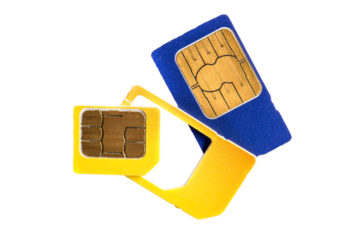 Colorful sim cards isolated on transparent background, png file