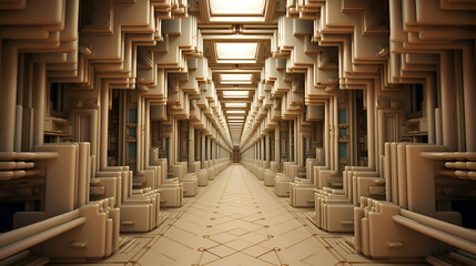 3D rendering of a futuristic corridor in a futuristic building. 3D illustration.