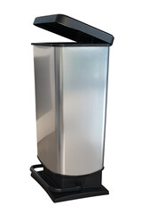 Photo of a gray kitchen dustbin with a pedal isolated on transparent background png file