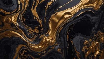 Obrazy na Plexi  Obsidian abstract black marble background art paint pattern ink texture watercolor rustic gold fluid wall.