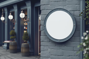 A blank white store sign outside a retail shop or cafe, restaurant