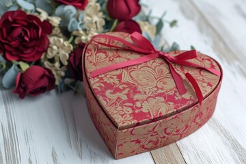 Creative packaging idea, for couples in love who want to surprise each other and are romantic. Heart-shaped gift box. Generative AI