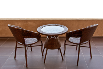 Table and chairs on a terrace, isolated on transparent background, png file