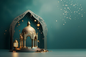 3d podium background in islamic style, ramadan kareem, islamic ramadan kareem displays podium background with 3d arabic lantern