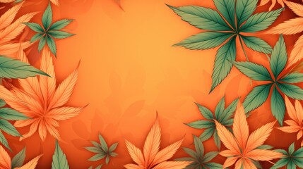 Background with Peach marijuana leaves