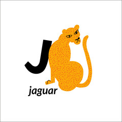Vector illustration with jaguar and English capital letter J. childish alphabet for language learning
