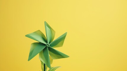 Fototapeta na wymiar Vibrant ESG Symbolism: Spinning Green Pinwheel on Yellow Backdrop