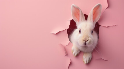 Fototapeta premium lapin de pâques sortant d'un trou dans un mur.