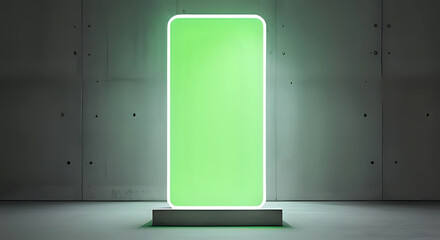 Cement presentation podium with a green neon  background