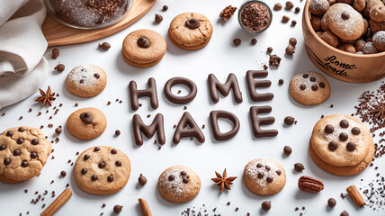 Obraz premium Homemade cookies, chocolate biscuits and sweets shot photo from top view