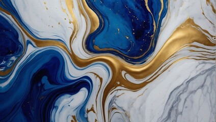 Royal blue abstract white marble background art paint pattern ink texture watercolor frosted gold fluid wall.