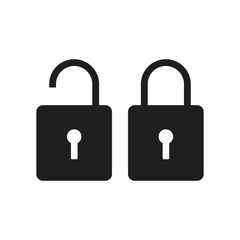 Black padlock flat icon, Black lock icon, on the white background,  lock and unlock position with the key, Vector - obrazy, fototapety, plakaty