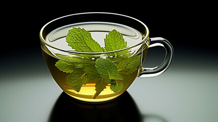 glass of green tea with mint