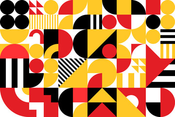 Yellow, red and black abstract modern geometric pattern in Bauhaus art, vector background. Geometric design or Bauhaus style mosaic pattern with minimal simple shapes and retro colors for trendy print © Vector Tradition