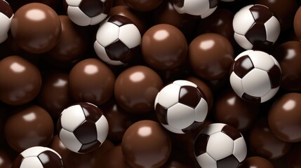 Background with soccer balls in Coffee Brown color - obrazy, fototapety, plakaty