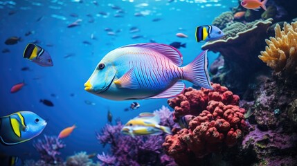 Naklejka na ściany i meble Fish over a coral reef in the sea.