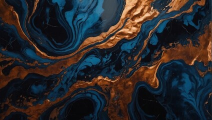 Sapphire abstract black marble background art paint pattern ink texture watercolor burnished copper fluid wall. - obrazy, fototapety, plakaty