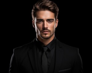 Fresh and Confident Man in Black Suit with Unusual Isolated Background for Photogenic Effect