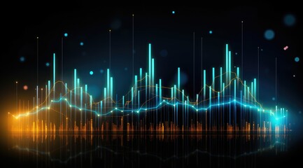 Digital display, options chart, stock market glowing on a dark background.