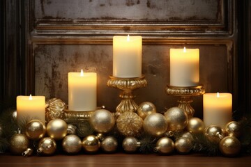 Golden Glow of Christmas Candles and Lights, Holiday Celebration Background with Candle Decoration