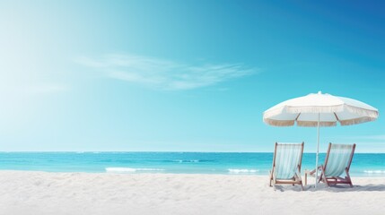 Verano - Vacation and Summer Getaway Background with Blue Sea for Advertising in White Space: