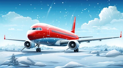 Merry Christmas Travel - A Festive Background of Plane and Santa Claus Against Red Winter Theme