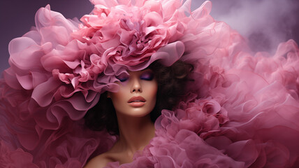 Naklejka premium portrait of a woman with extreme flower and feathers