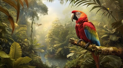 Beautiful winged parrot birds that dazzle the eye, the beauties of creation Generative AI