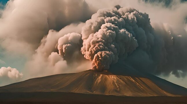 Dangerous natural phenomenon, sign of erupting volcano, huge billowing cloud of smoke Generative AI