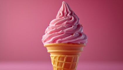 soft serve pink ice cream cone on pink background