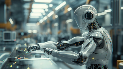 Fototapeta premium manufacturing by robots, industry 4.0 concept