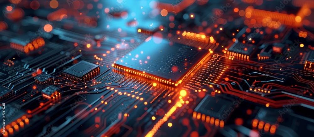 Aufkleber macro close up of electronic circuit board with red indicator light, technology concept design