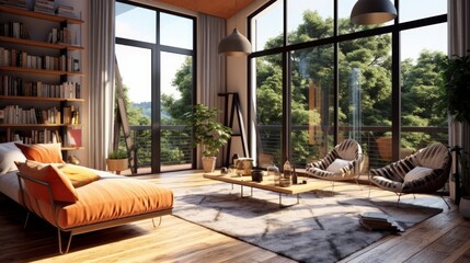 Floor-to-ceiling windows to bring in natural light AI generated illustration - obrazy, fototapety, plakaty