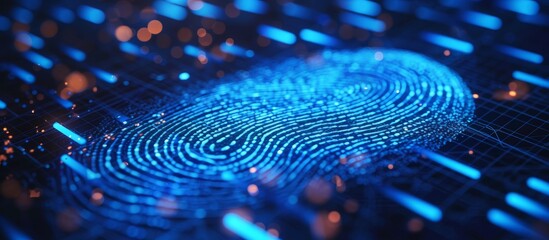 Detailed close-up of a unique fingerprint pattern on a modern blue background - Powered by Adobe