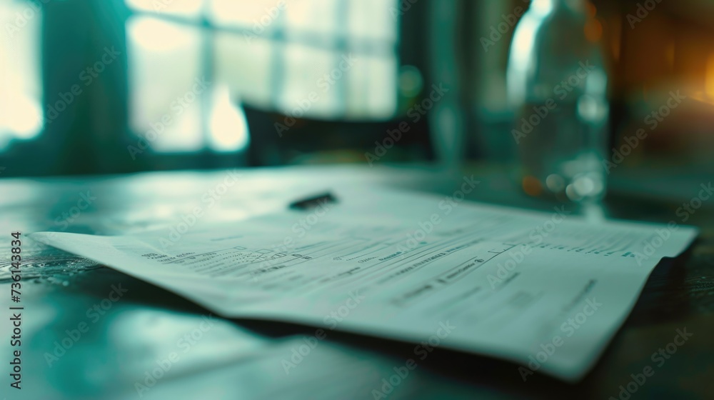 Poster a piece of paper sitting on top of a wooden table. suitable for various uses