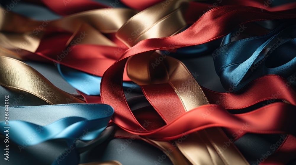 Aufkleber A close-up view of a bunch of red and blue ribbons. Perfect for adding a festive touch to any occasion