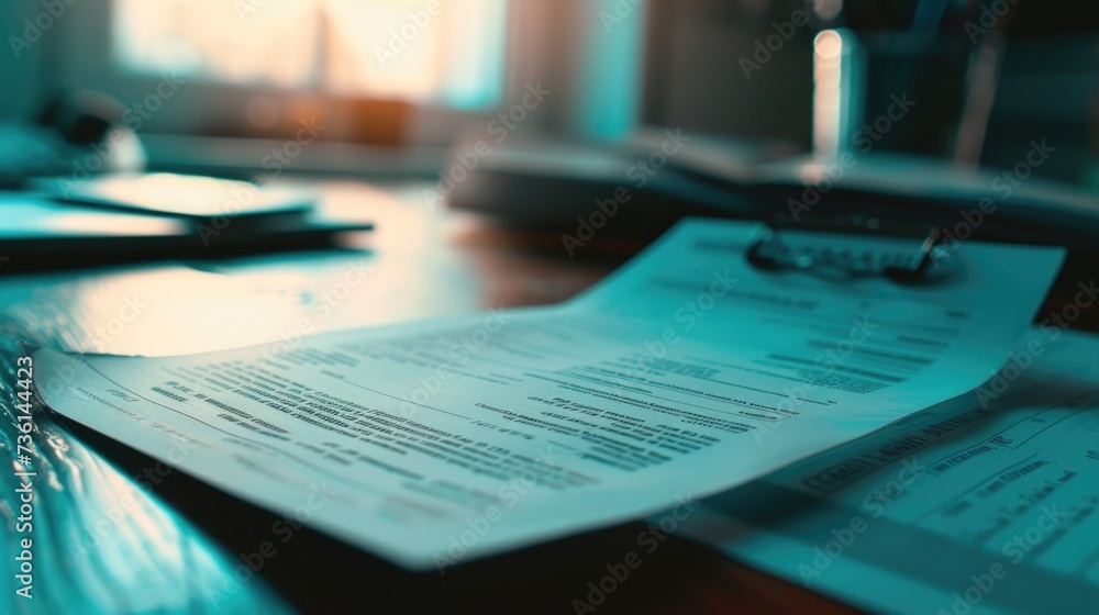 Aufkleber A close up view of a paper placed on a desk. This image can be used for various purposes