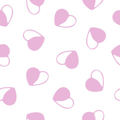 Hand Drawn Seamless Patterns with Hearts in Doodle Style.