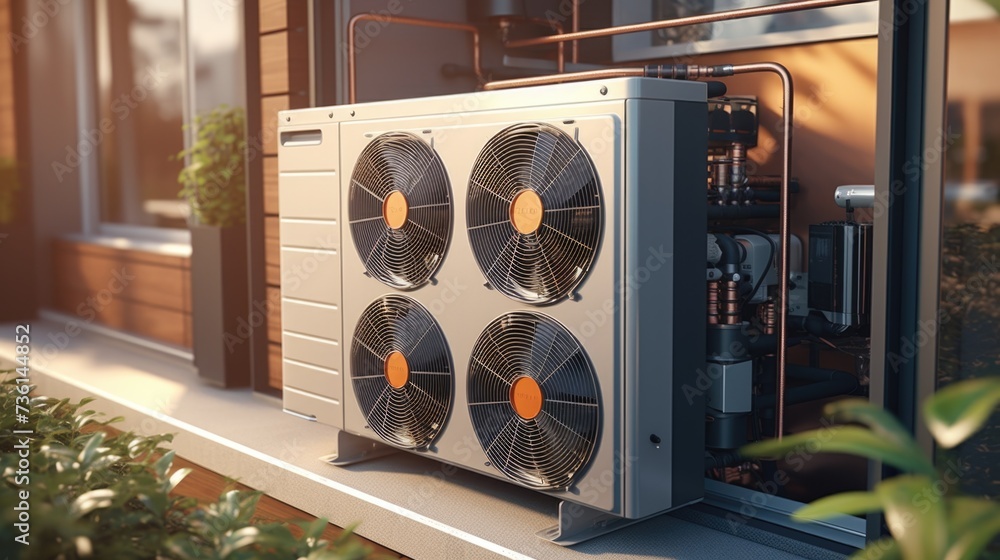 Poster a compact air conditioner sits on a window sill, providing relief from the heat. ideal for cooling s