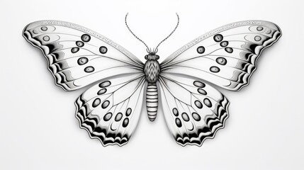 A black and white drawing of a butterfly. Can be used for various design projects