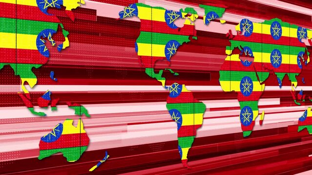Ethiopia flag breaking news earth map technology background animation