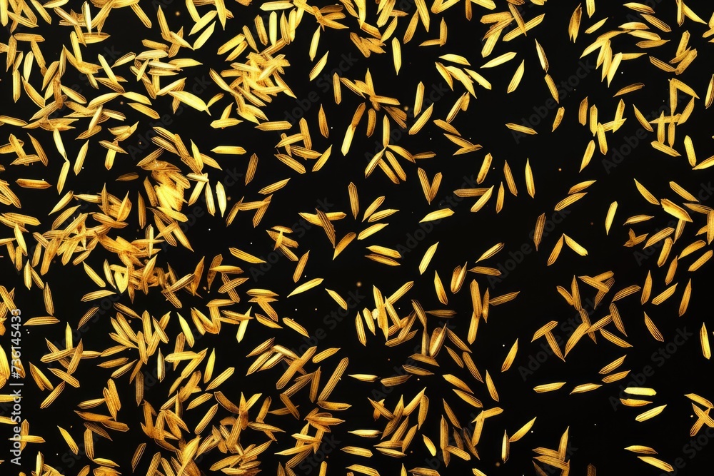 Poster A striking image of golden grains against a black background. Perfect for adding a touch of elegance and luxury to any project