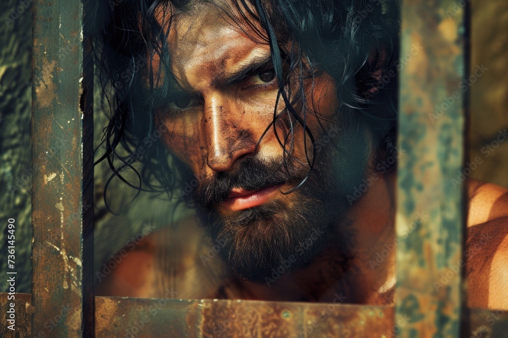 Poster A close-up shot of a man with a beard. This versatile image can be used for various purposes