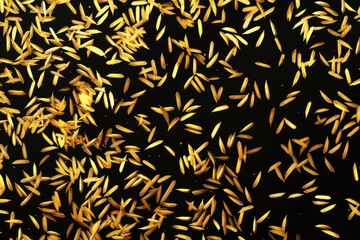 A striking image of golden grains against a black background. Perfect for adding a touch of elegance and luxury to any project